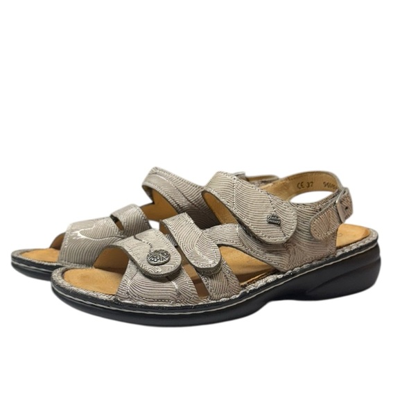 Finn Comfort Barbuda Sandal Size 37 US 7 Leather Champagne Garden Luxe Germany - Picture 2 of 7